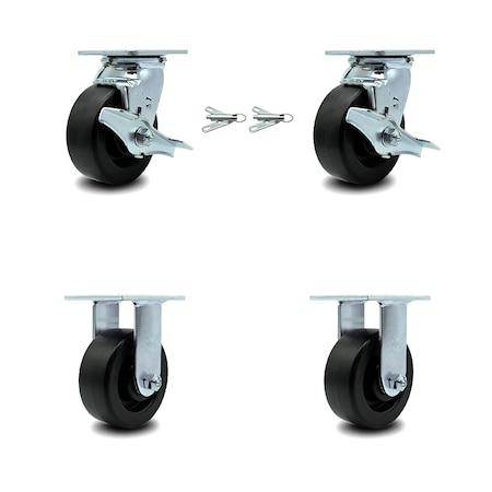 Service Caster 5 Inch Polyolefin Caster Set with 2 Brakes/Swivel Lock 2 Rigid SCC-30CS520-POB-TLB-BSL-2-R-2